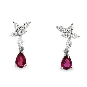 14kt White Gold Ruby And Diamond Dangle Earrings