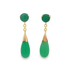 Estate 14kt Yellow Gold Jade Dangle Drop Earrings