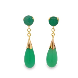 Estate 14kt Yellow Gold Jade Dangle Drop Earrings