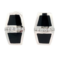 Estate 14kt White Gold Onyx And Diamond Earrings