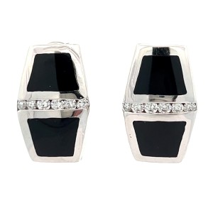 Estate 14kt White Gold Onyx And Diamond Earrings