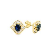 Estate 18kt Yellow Gold Sapphire And Diamond Earrings