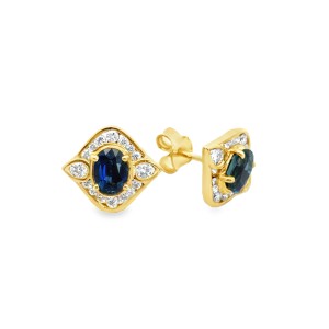 Estate 18kt Yellow Gold Sapphire And Diamond Earrings