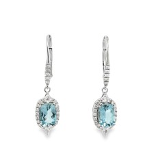 14kt White Gold Aquamarine And Diamond Halo Dangle Earrings