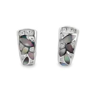 Estate 14kt White Gold Mother Of Pearl And Diamond Earrings