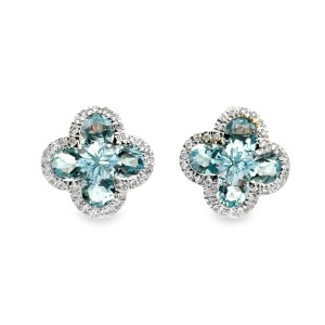 Estate 18kt White Gold Blue Topaz And Diamond Quatrefoil 