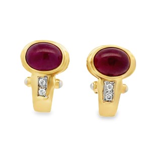 Estate Mid-Century 14kt Yellow Gold Ruby, Diamond, And Seed Pearl Earrings