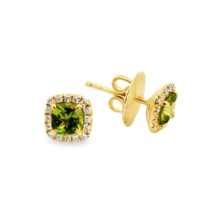 Christophe Danhier 18kt Yellow Gold Peridot And Diamond Halo Stud Earrings