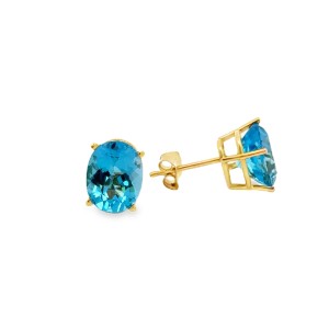 Estate 14kt Yellow Gold Oval Blue Topaz Stud Earrings