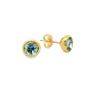 Estate 14kt Yellow Gold Sky Blue Topaz Bezel Stud Earrings