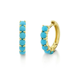 Sloane Street 18tk Yellow Gold Turquoise Petite Hoop Earrings