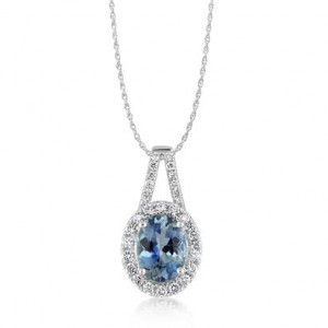 Parle 14kt White Gold Aquamarine And Diamond Pendant Necklace