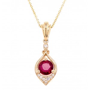 14kt Yellow Gold Ruby And Diamond Pendant Necklace