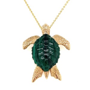 Kabana 14kt Yellow Gold Malachite Turtle Pendant Necklace