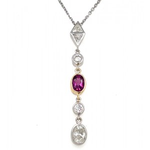 Estate 14kt White Gold Diamond And Purple Sapphire Drop Pendant