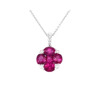 18kt White Gold Ruby And Diamond Cluster Pendant