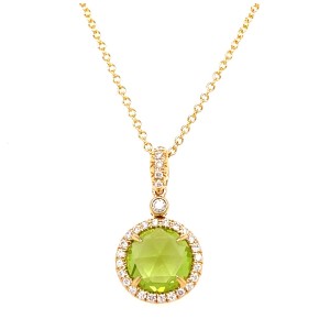 Christophe Danhier 18kt Yellow Gold Peridot And Diamond Halo Pendant Necklace