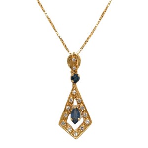 Estate 18kt Yellow Gold Sapphire And Diamond Drop Pendant Necklace