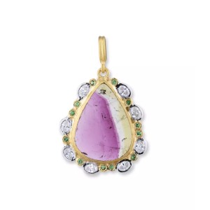 Lika Behar 24kt Yellow Gold Tourmaline, Tsavorite Garnet And Diamond "Juicy Magenta" Pendant