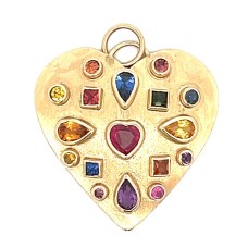 Estate 14kt Yellow Gold Sapphire And Ruby Gemstone Heart 