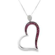 Estate 14kt White Gold Ruby And Diamond Pave Heart Pendant
