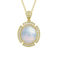14kt Yellow Gold Moonstone And Diamond Halo Pendant Necklace