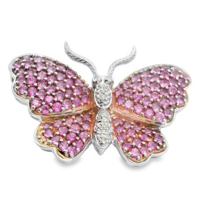 Estate 14kt White Gold Pink Sapphire And Diamond Butterfly Pendant