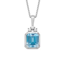 14kt White Gold Blue Topaz And Diamond Pendant Necklace