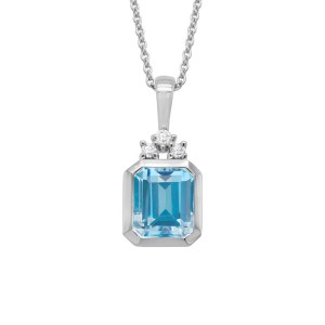 14kt White Gold Blue Topaz And Diamond Pendant Necklace
