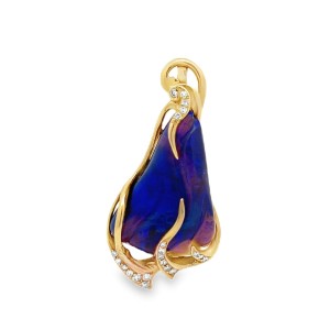 Estate 14ky Yellow Gold Opal And Diamond Enhancer Pendant
