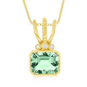 Michou 18kt Yellow Gold Green Amethyst And Diamond Pendant. 