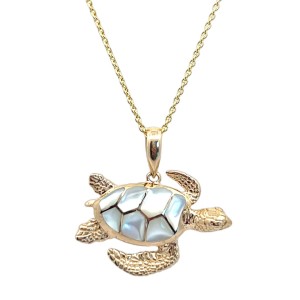 Kabana 14kt Yellow Gold Mother-of-pearl Sea Turtle Pendant Necklace