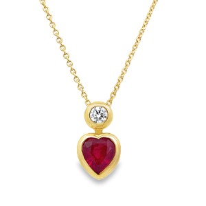 Gumuchian 18kt Yellow Gold Heart Ruby And Diamond Pendant Necklace