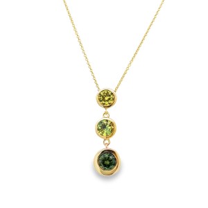 14kt Yellow Gold Yellow And Green Sapphire Three Stone Drop Pendant Necklace