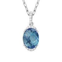 14kt White Gold London Blue Topaz And Diamond Pendant Necklace