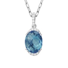 14kt White Gold London Blue Topaz And Diamond Pendant Necklace