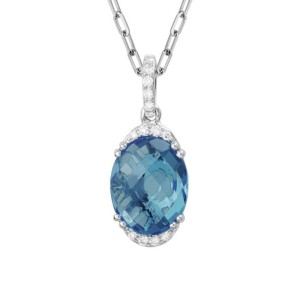 14kt White Gold London Blue Topaz And Diamond Pendant Necklace