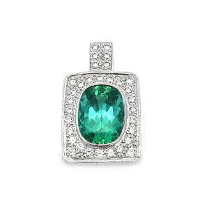 18kt White Gold Tourmaline And Diamond Pendant Necklace