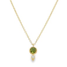 14kt Yellow Gold Peridot And Diamond Pendant Necklace