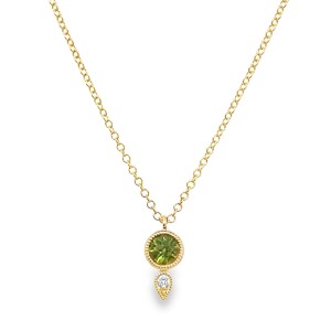 14kt Yellow Gold Peridot And Diamond Pendant Necklace