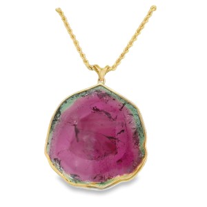 Estate 14kt Yellow Gold Watermelon Tourmaline Slice Pendant