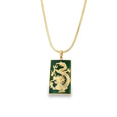 Estate 18kt Yellow Gold Jade Dragon Pendant Necklace