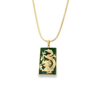 Estate 18kt Yellow Gold Jade Dragon Pendant Necklace