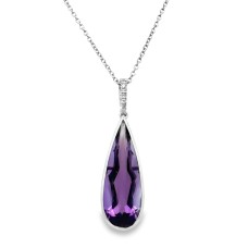 Estate 14kt White Gold Amethyst And Diamond Drop Pendant