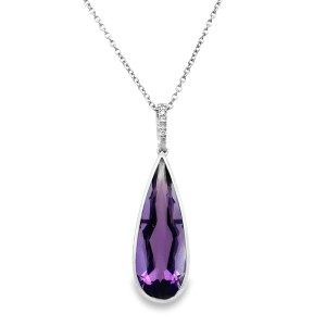 Estate 14kt White Gold Amethyst And Diamond Drop Pendant