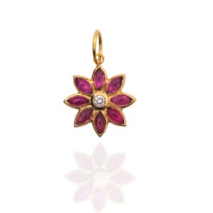 Lawson Dahl 18kt Yellow Gold Pink Tourmaline And Diamond "Dahlia"  Pendant