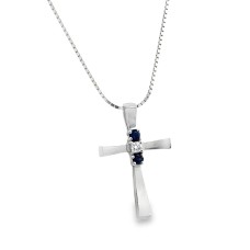 Estate 14kt White Gold Sapphire And Diamond Cross Pendant Necklace