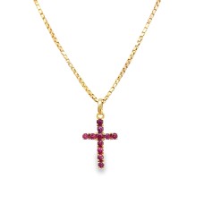 Estate 14kt Yellow Gold Ruby Cross Pendant Necklace