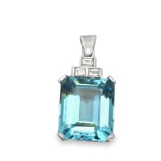 Estate Mid-Century Platinum Aquamarine And Diamond Pendant