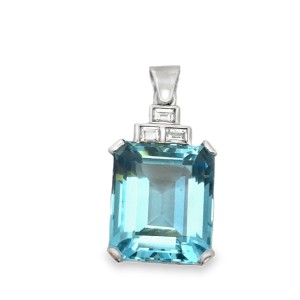 Estate Mid-Century Platinum Aquamarine And Diamond Pendant